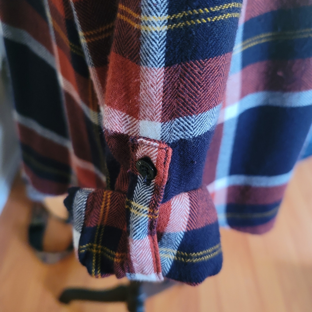 Fall Plaid Button Down Shirt - Orange, Black, White Size Medium Thanksgiving - Picture 8 of 9